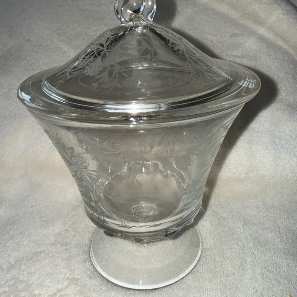 Fostoria Heather etched  Pattern Covered Candy Dish VTG